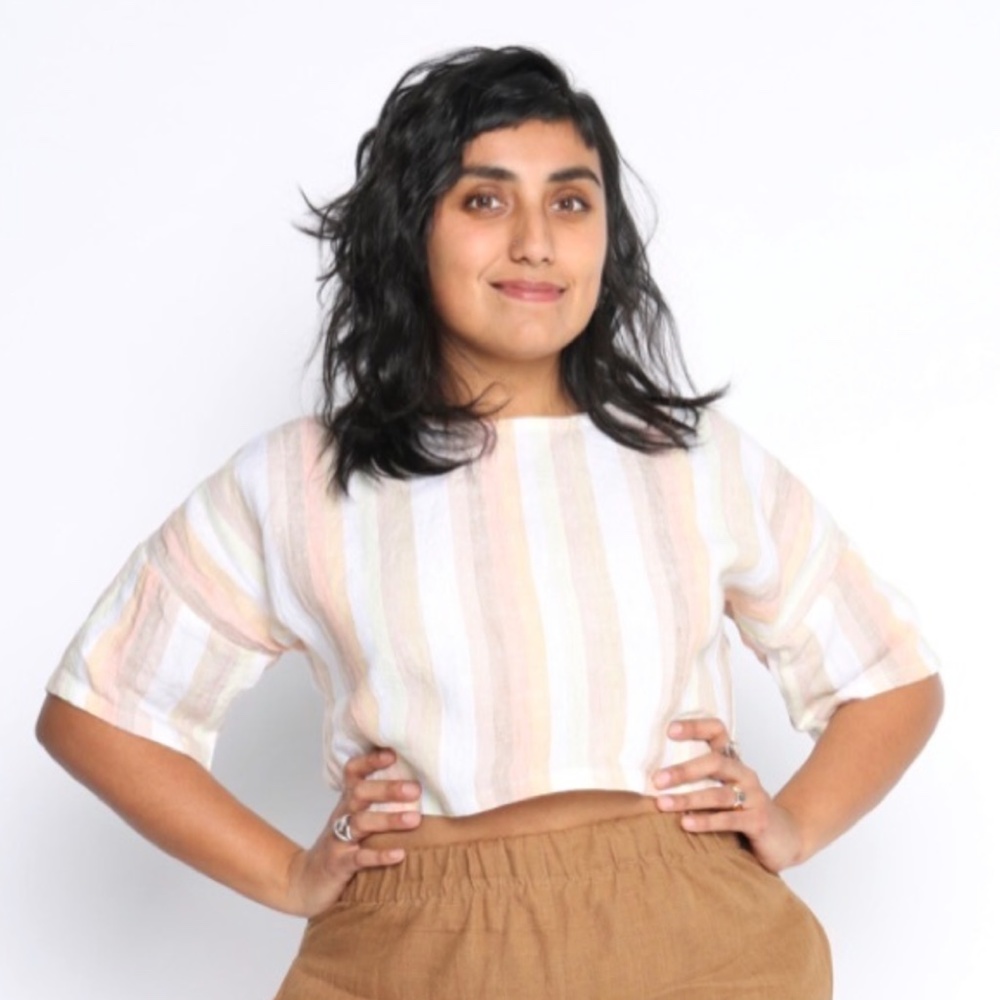 Striped Short Sleeve Crop Top in Neutral Pastels